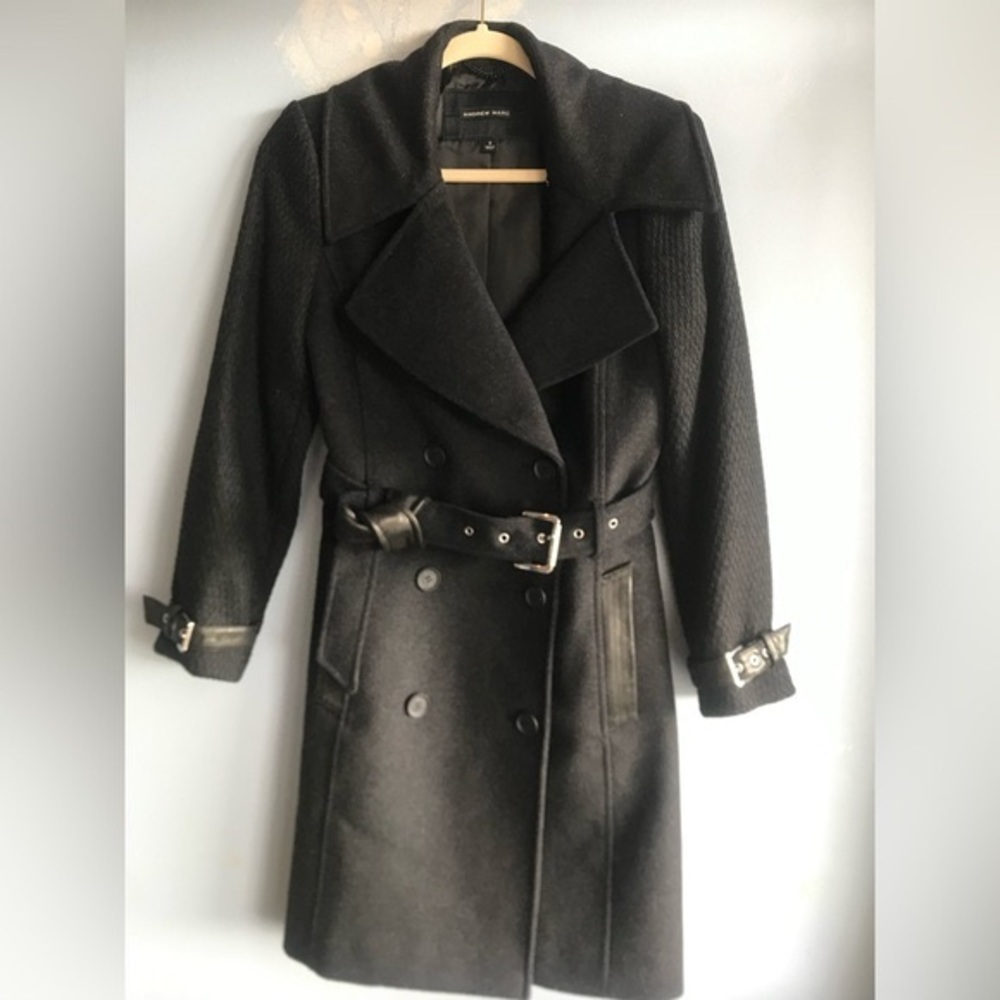 Andrew Marc Mid Length Wool Double Breasted Button Up Winter Coat 2